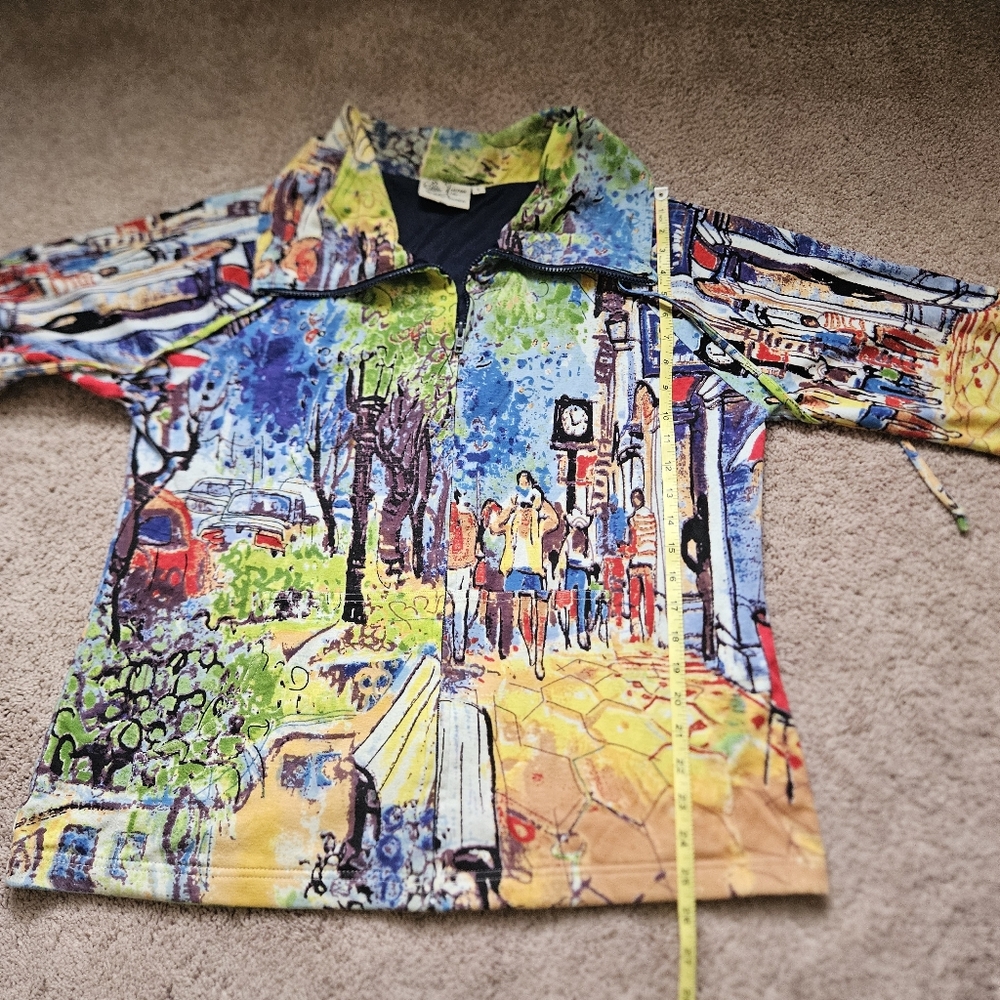 Michael Leu Large Multicolor Abstract Art Long Sleeve City Streets Jacket Colors - Picture 2 of 9
